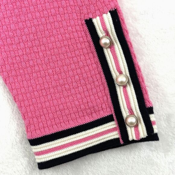 Talbots Tipped Cardigan Sweater Womens S Faux Pearl Buttons Career Pink Black - Picture 7 of 15